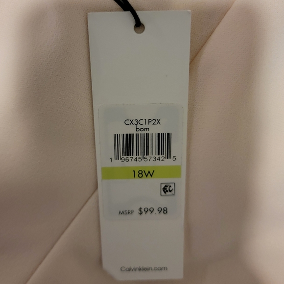 Calvin Klein Size 18W Light Pale Pink Mini Midi Dress Bow Detail Sheer Sleeves - Picture 8 of 11